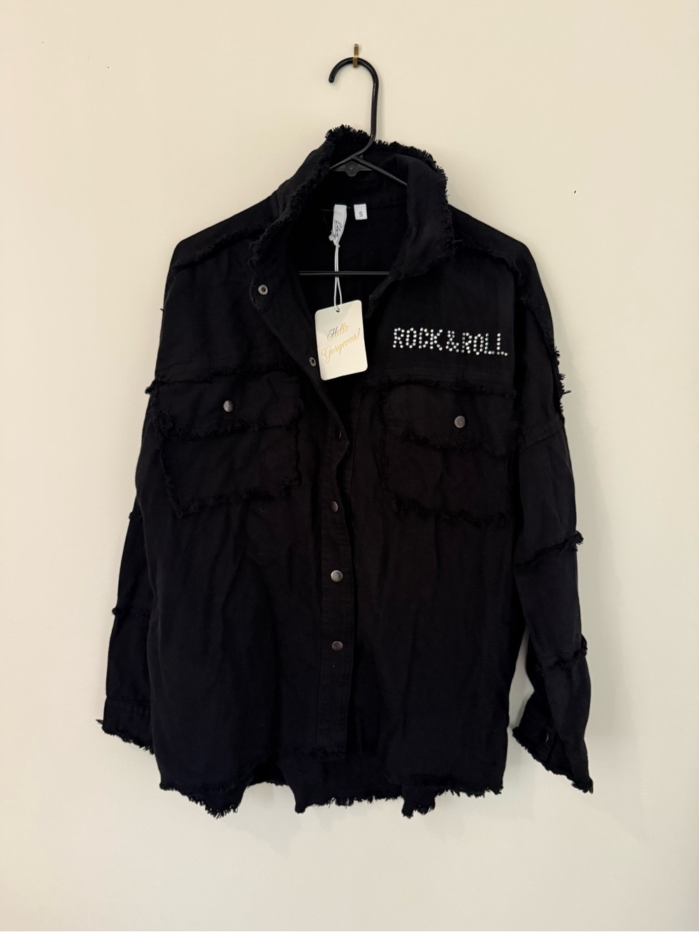 Elan Black Studded "Rock & Roll" Button-Down Shirt